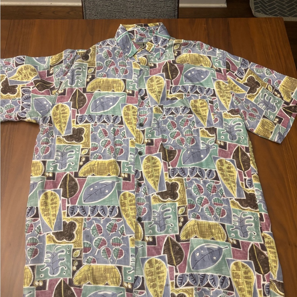 Vintage Robert Stock 100% Silk Leaf Pattern Men’s Shirt Size Large Retro Top